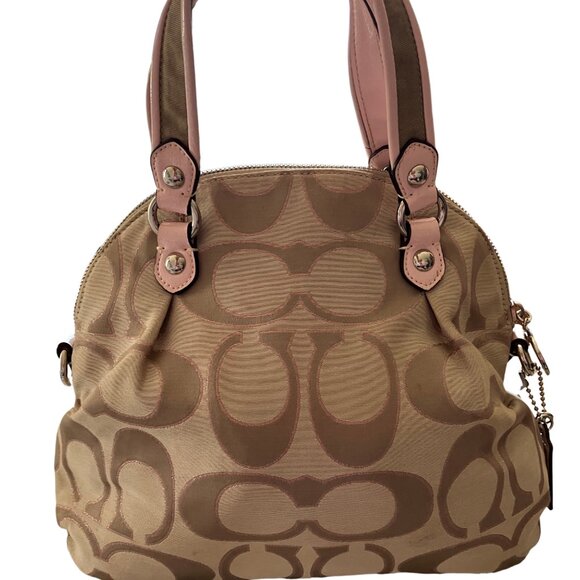EUC Coach Poppy Signature Print Baby Pink/Tan Satchel Purse - Picture 2 of 12